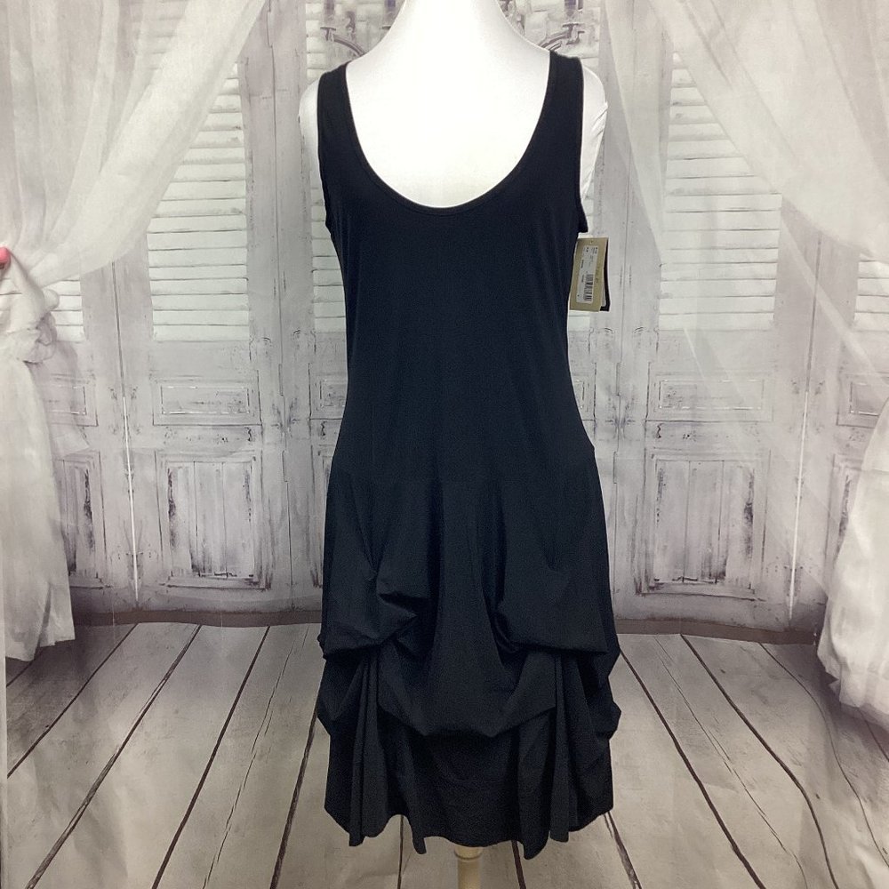 Indies France Black Sleeveless Gathered Midi Dress NWT 10